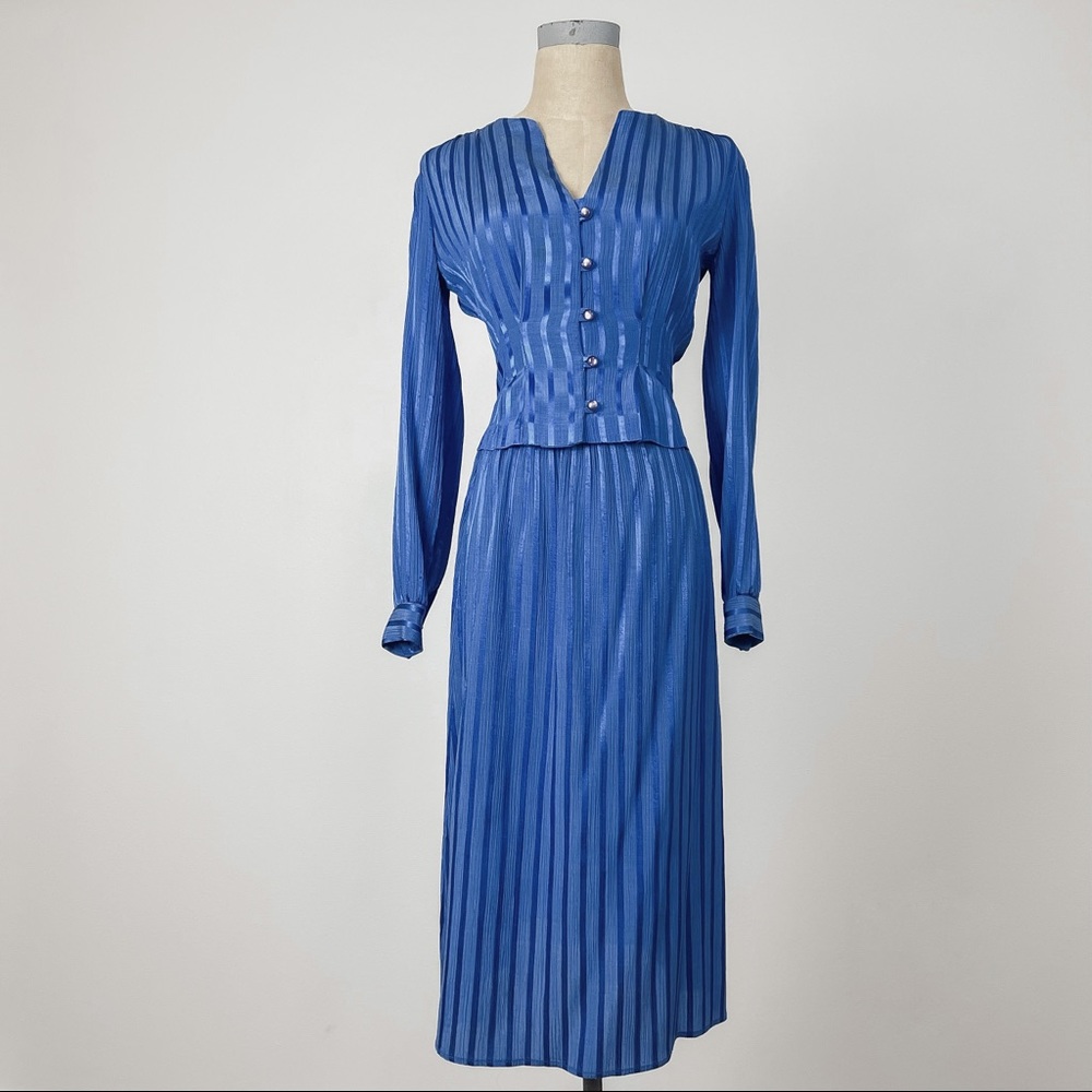 Vintage Kono Blue Stripe Two Piece Skirt Top XXS